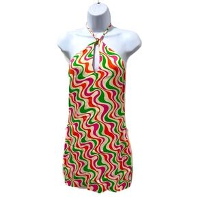 Zara satin effect retro printed halter mini dress NWT Size S